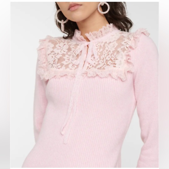 LoveShackFancy Bellini wool blend knit ribbed Pink long sleeve mini Dress Sz.XS. - Picture 6 of 16